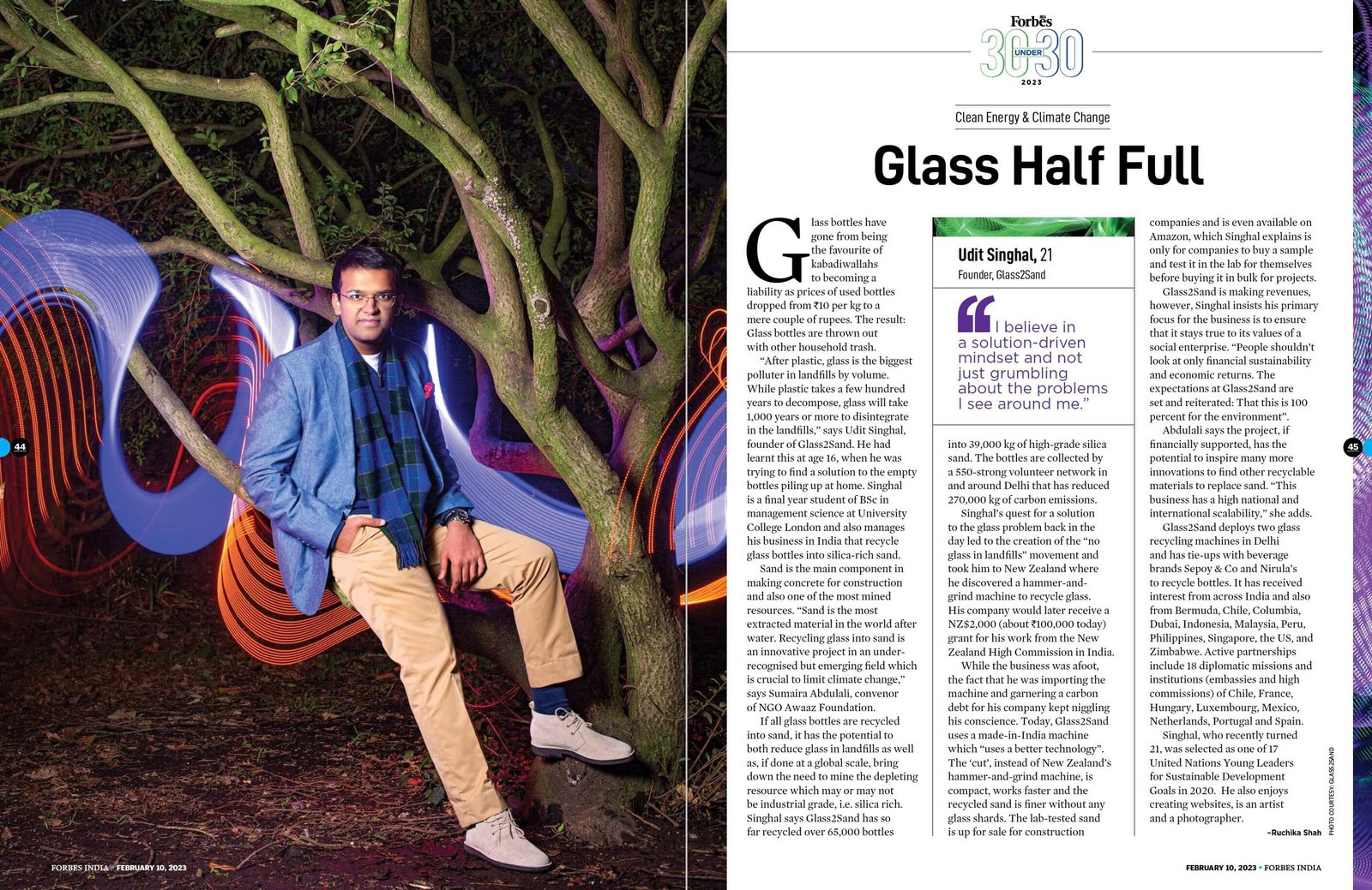 Forbes India 30 Under 30, Clean Energy And Climate Change: Udit Singhal's  Glass2Sand Is Driving A Glass To Sand Revolution